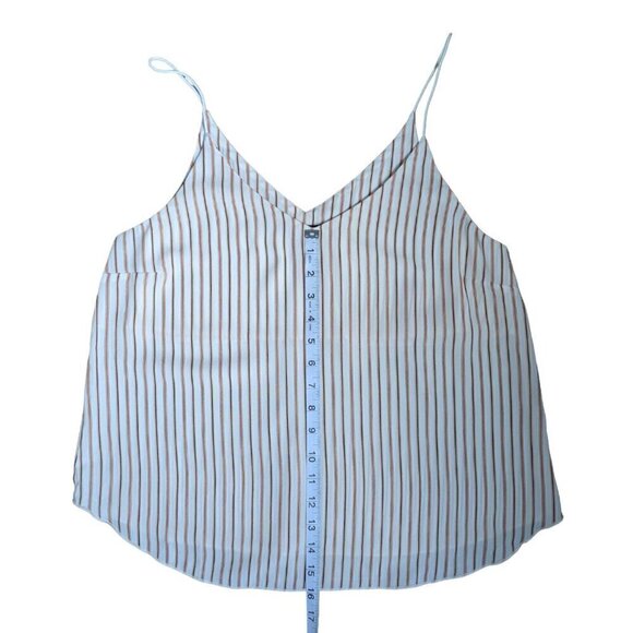 Forever 21 White V-Neck Tank Top with  Orange/Brown Stripes, Spaghetti Straps - Picture 5 of 6